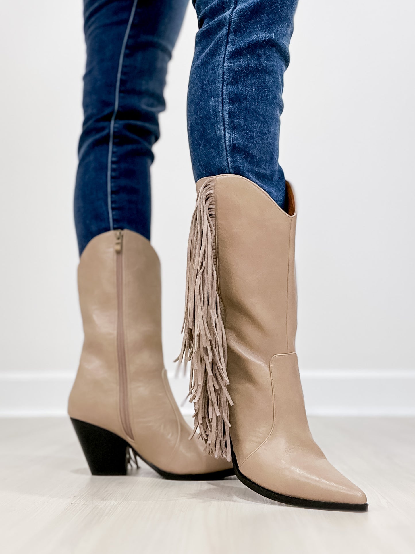 MCKENNA Fringe Western Boot in Taupe