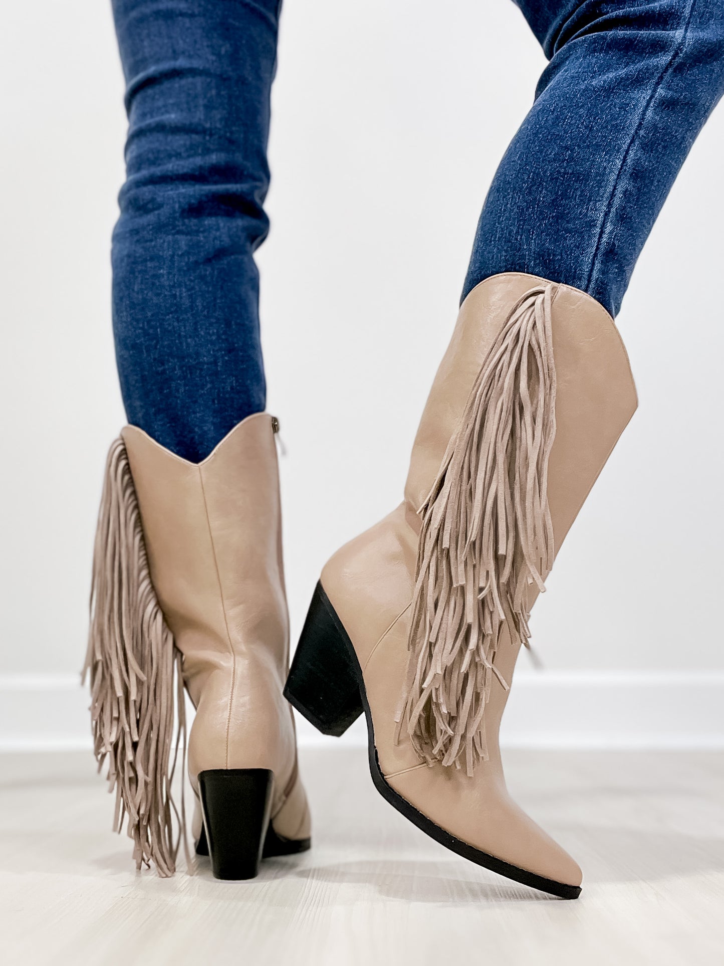 MCKENNA Fringe Western Boot in Taupe