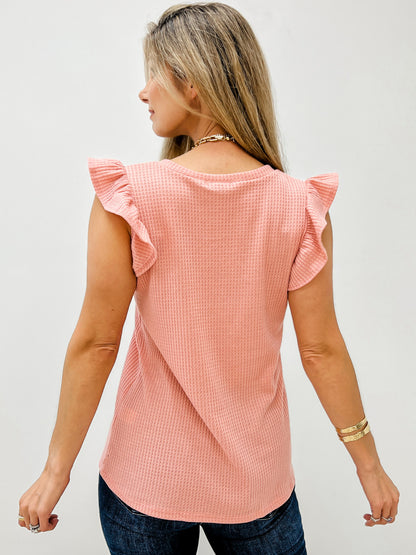 Waffle Textured Top Fluttered Sleeve