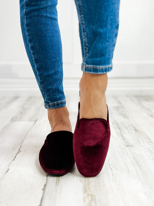 Corkys Spotlight Slip On Mule Shoes in Burgundy Velvet