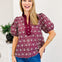 Embroidered Short Puff Sleeve Top