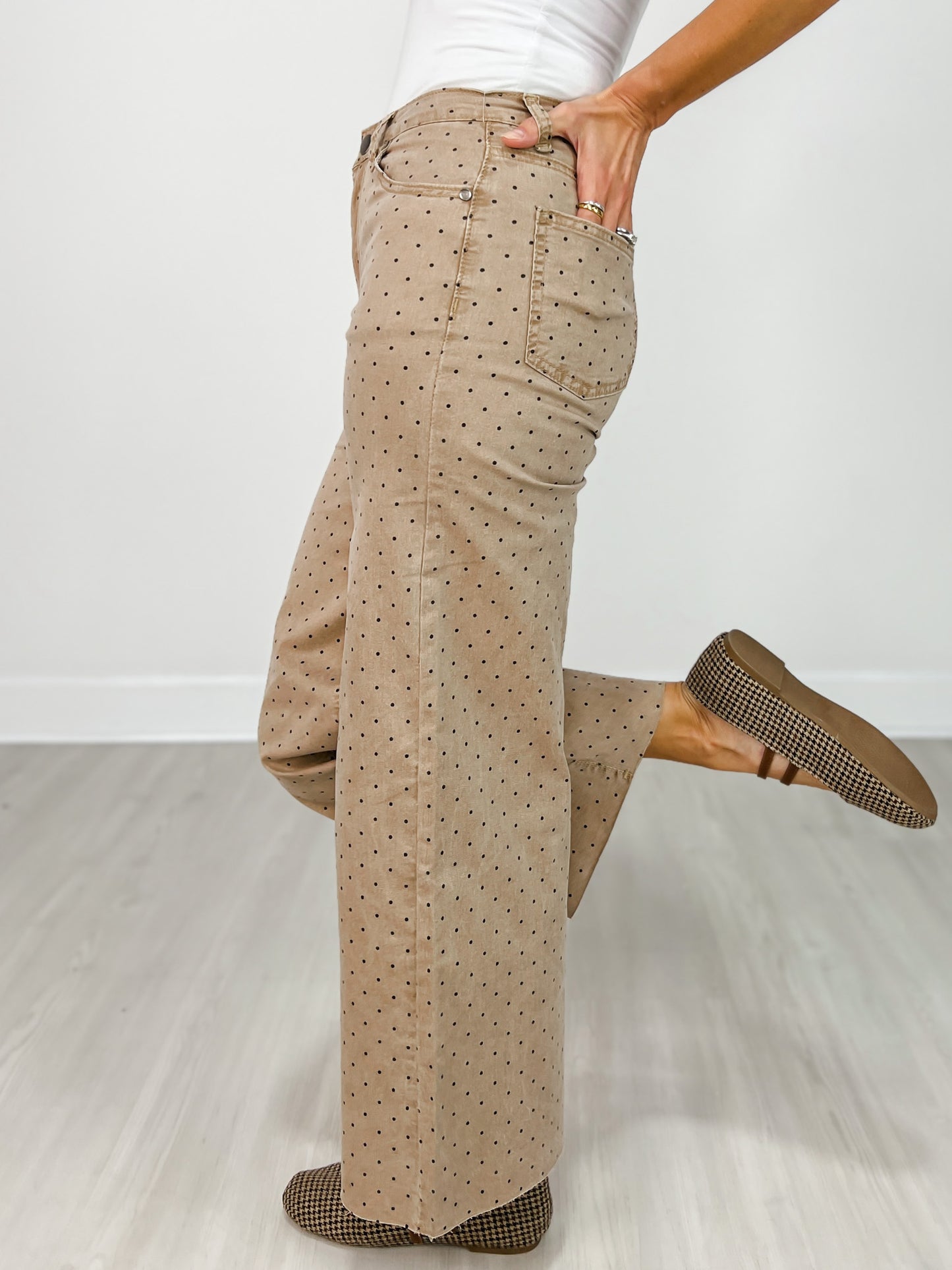 Polka Dot Washed Twill Stretch Cropped Pants