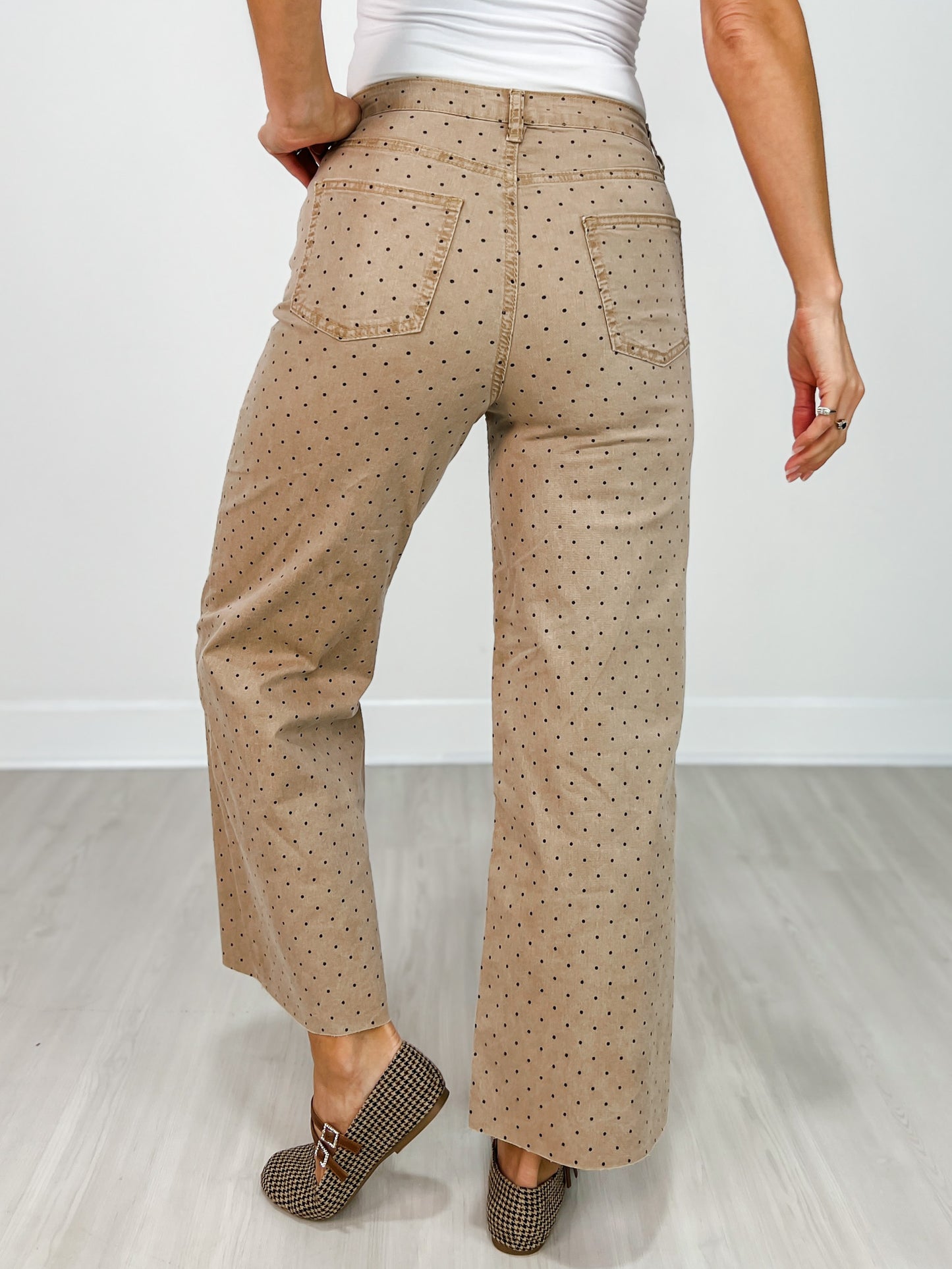 Polka Dot Washed Twill Stretch Cropped Pants