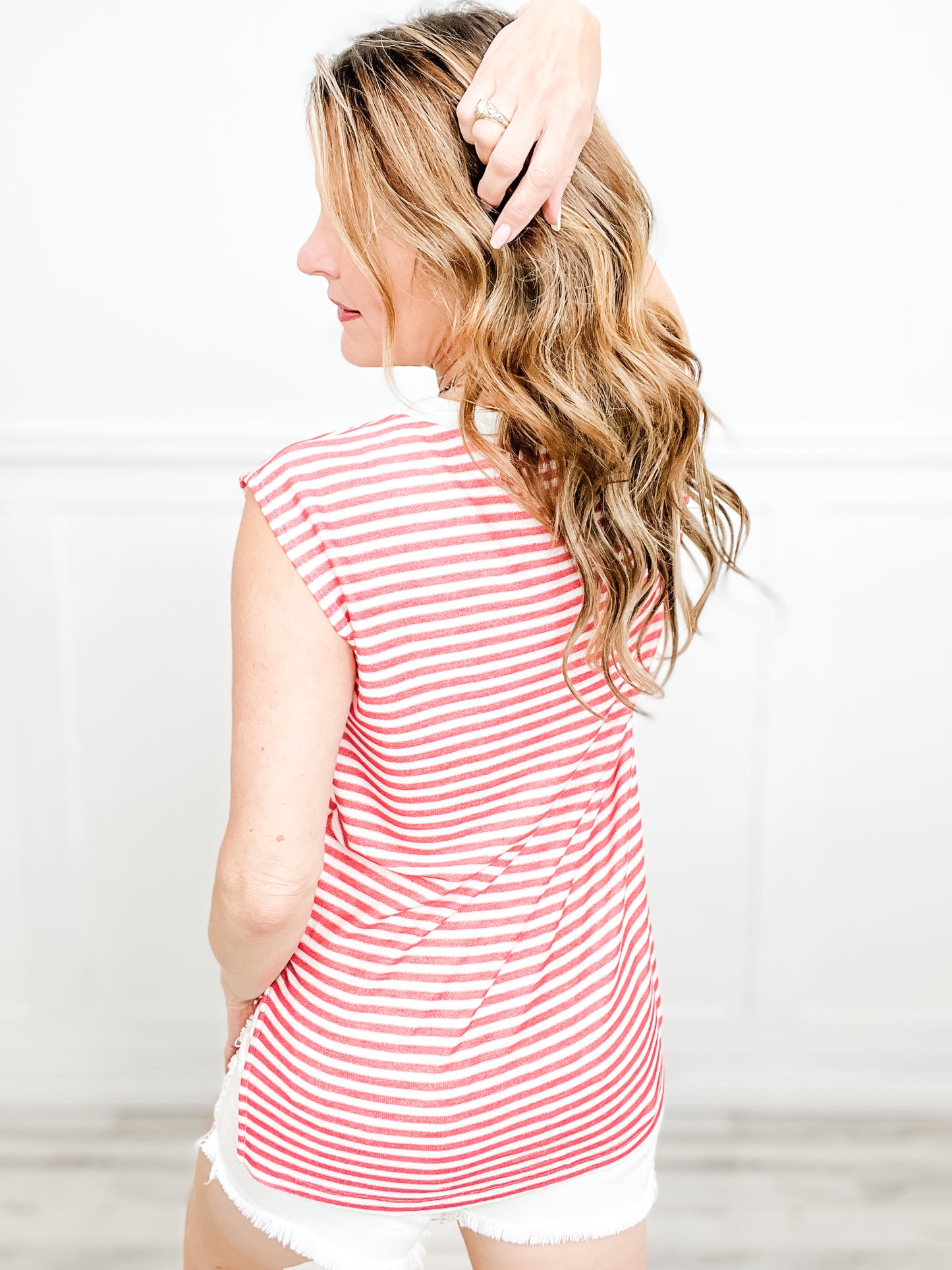 Sleeveless Striped Knit Top