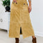 Faux Suede Solid Midi Skirt With Front Slit