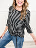 Round Neck Striped 3/4 Sleeve Top