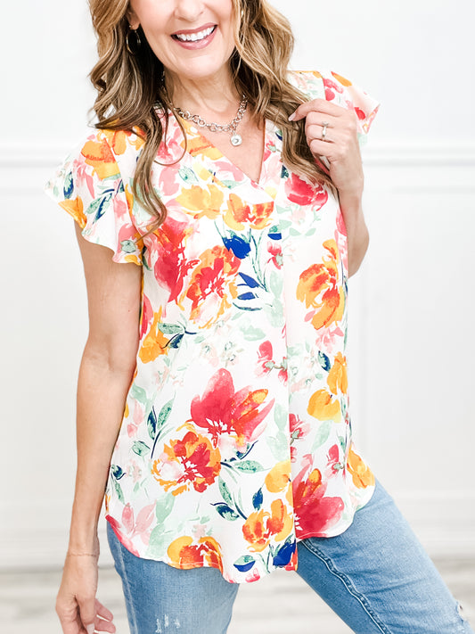 Short Sleeve Floral Print Woven Top