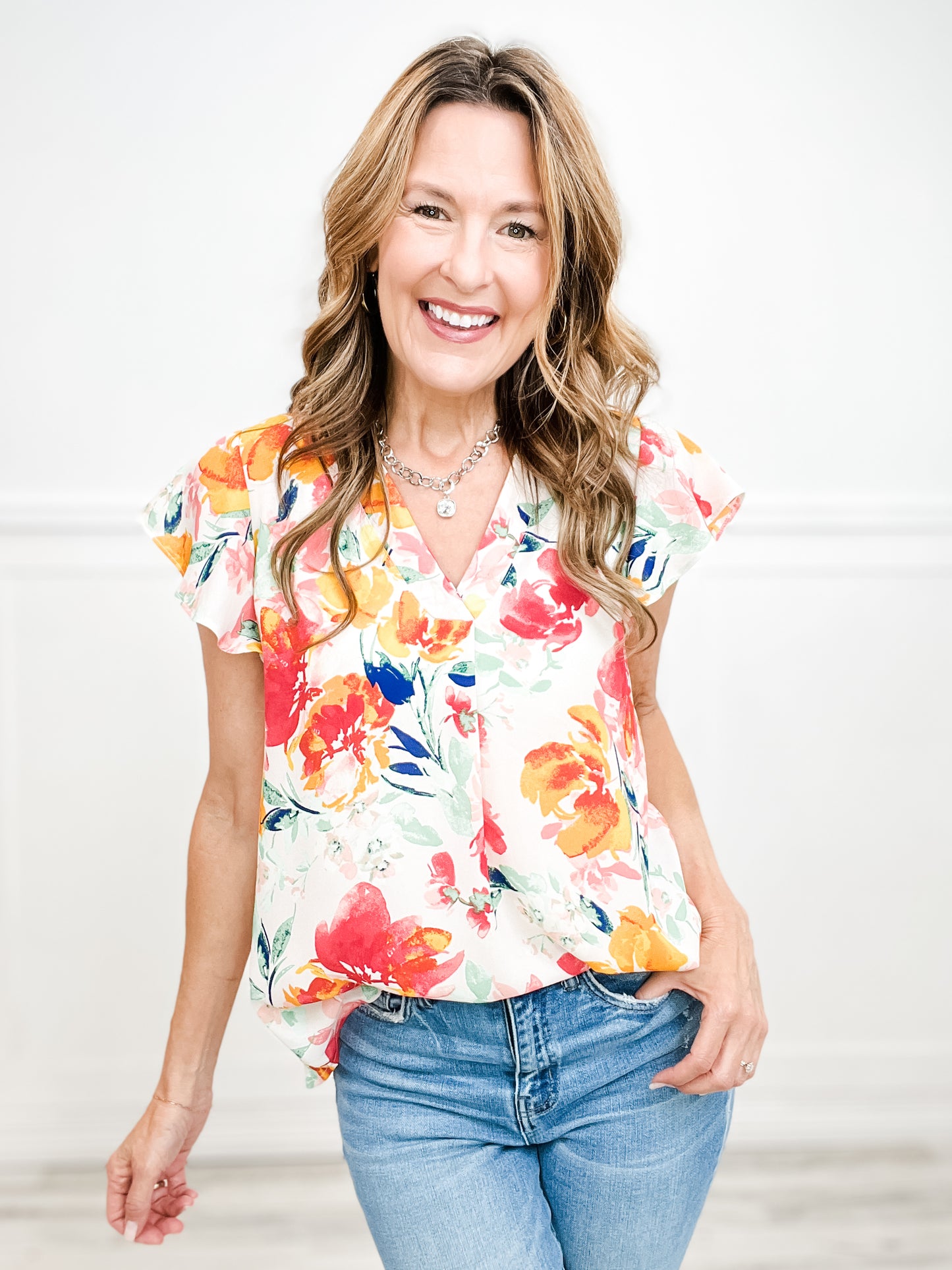 Short Sleeve Floral Print Woven Top