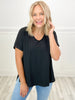 Hi-Low V-Neck Textured Knit Top