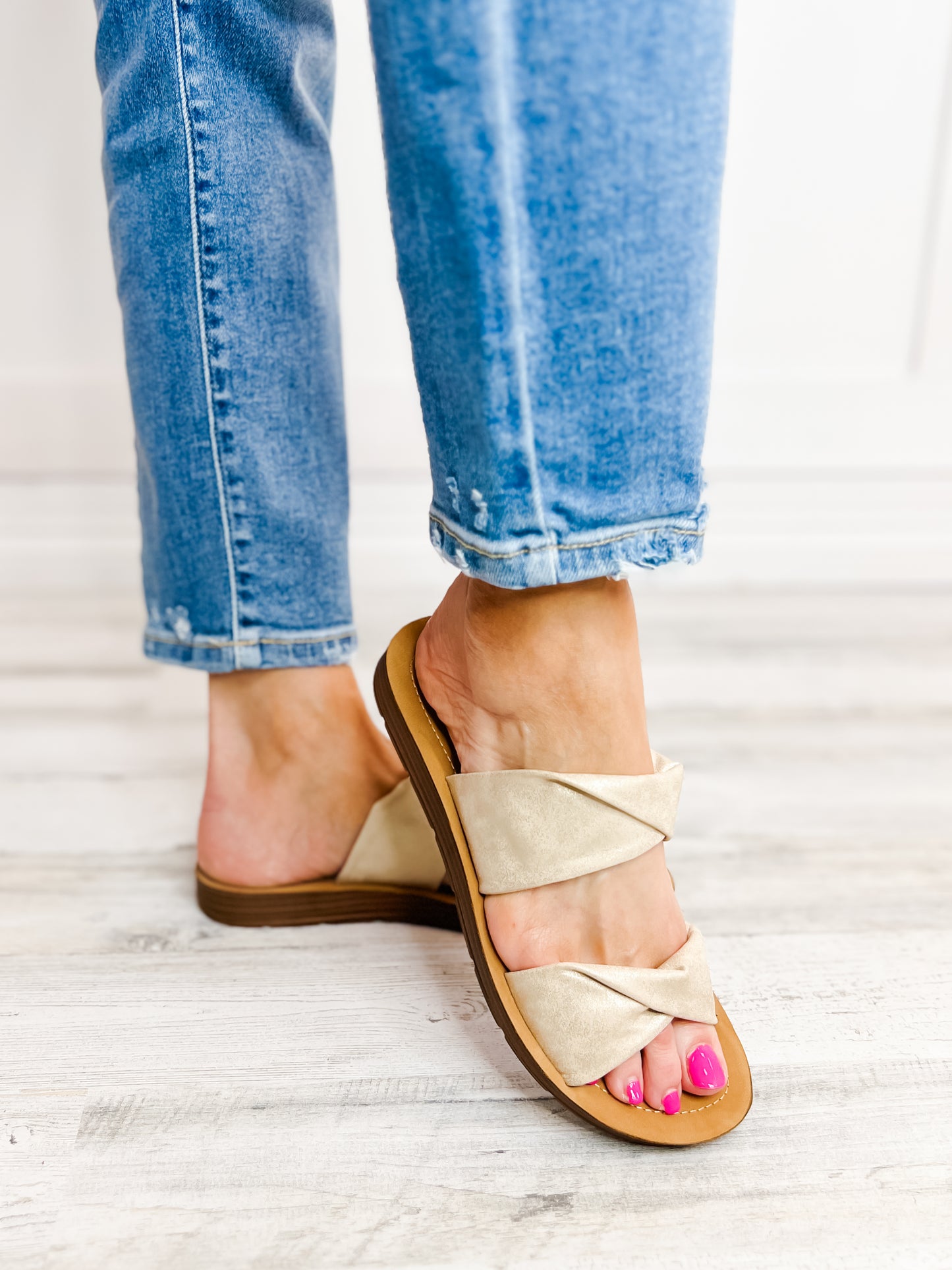 Corkys With A Twist Slip-On Sandals in Gold