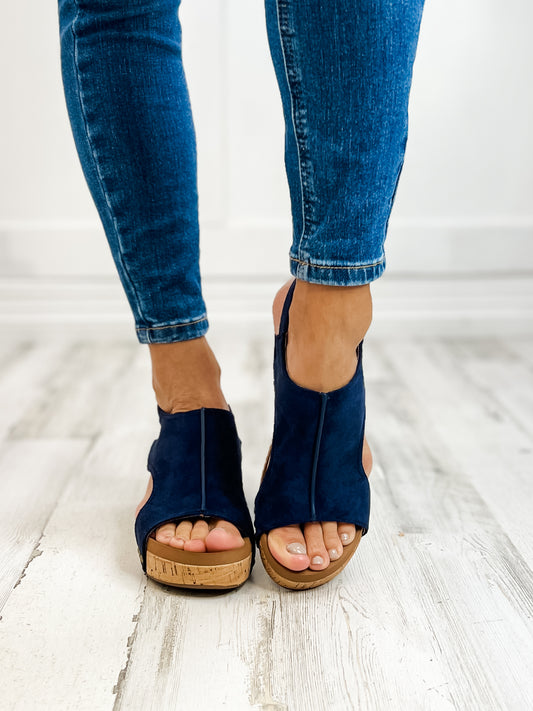 Corkys Carley NAVY FAUX SUEDE Wedge Sandal