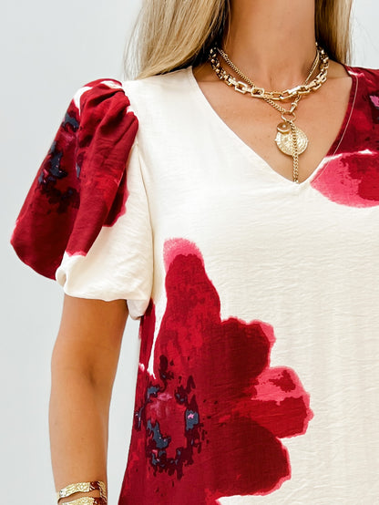 Side Slit Hem Big Floral Midi Dress
