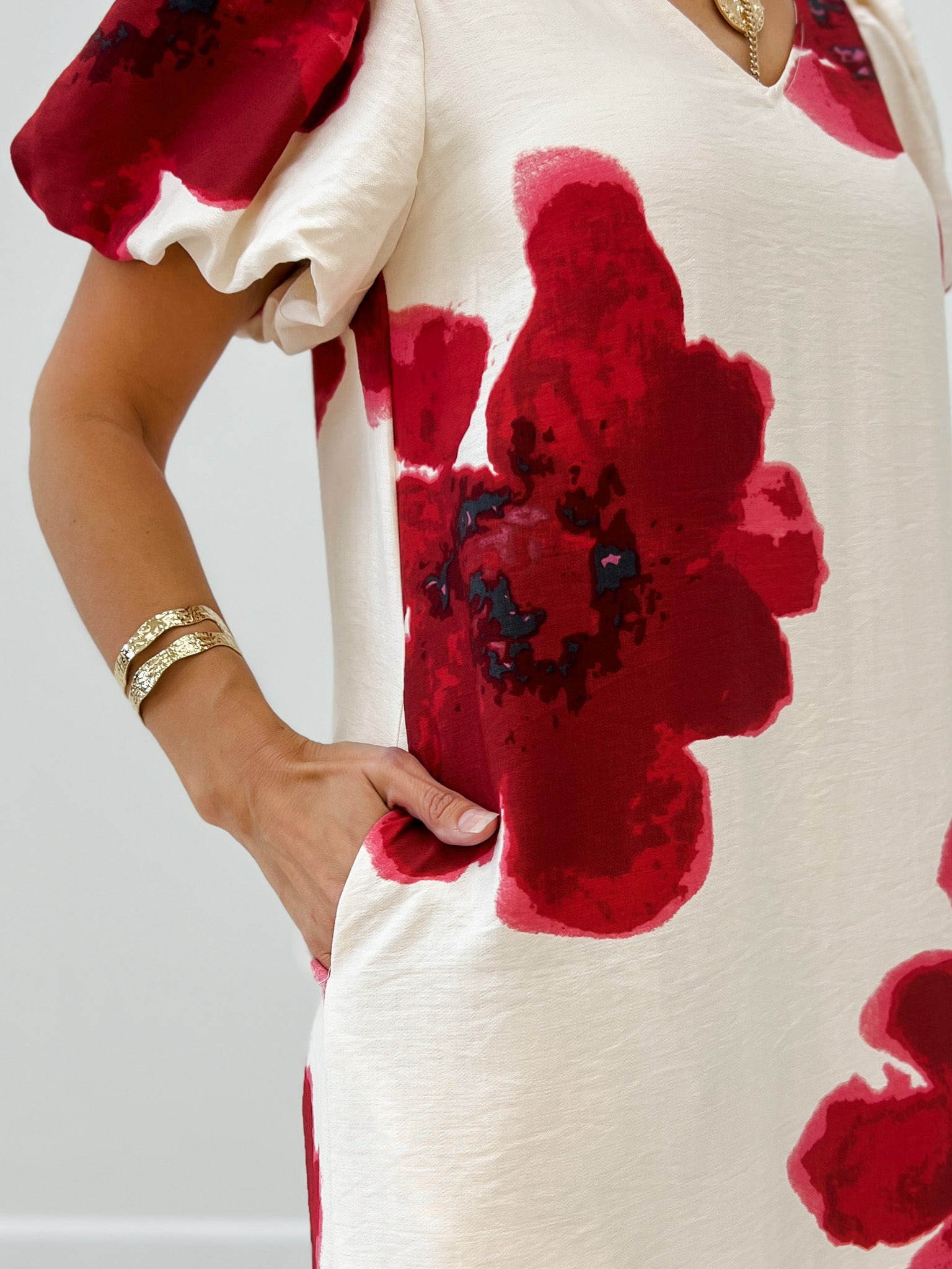 Side Slit Hem Big Floral Midi Dress