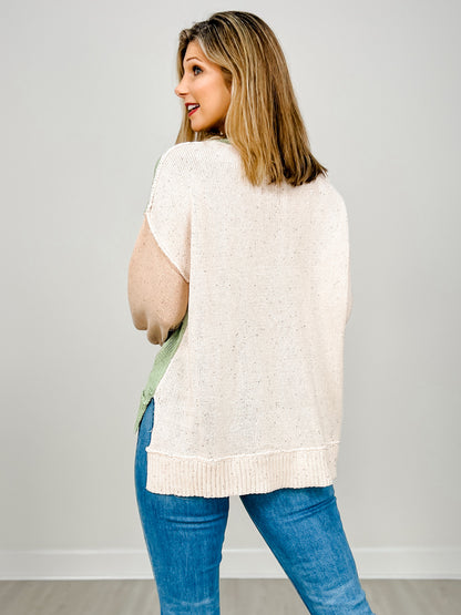 Sequins Yarn Color Block Sweater With Outseam