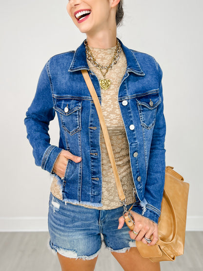 Risen Fray Hemmed Denim Jacket