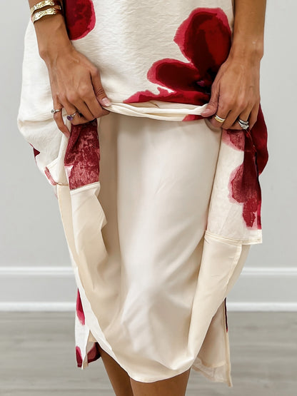 Side Slit Hem Big Floral Midi Dress