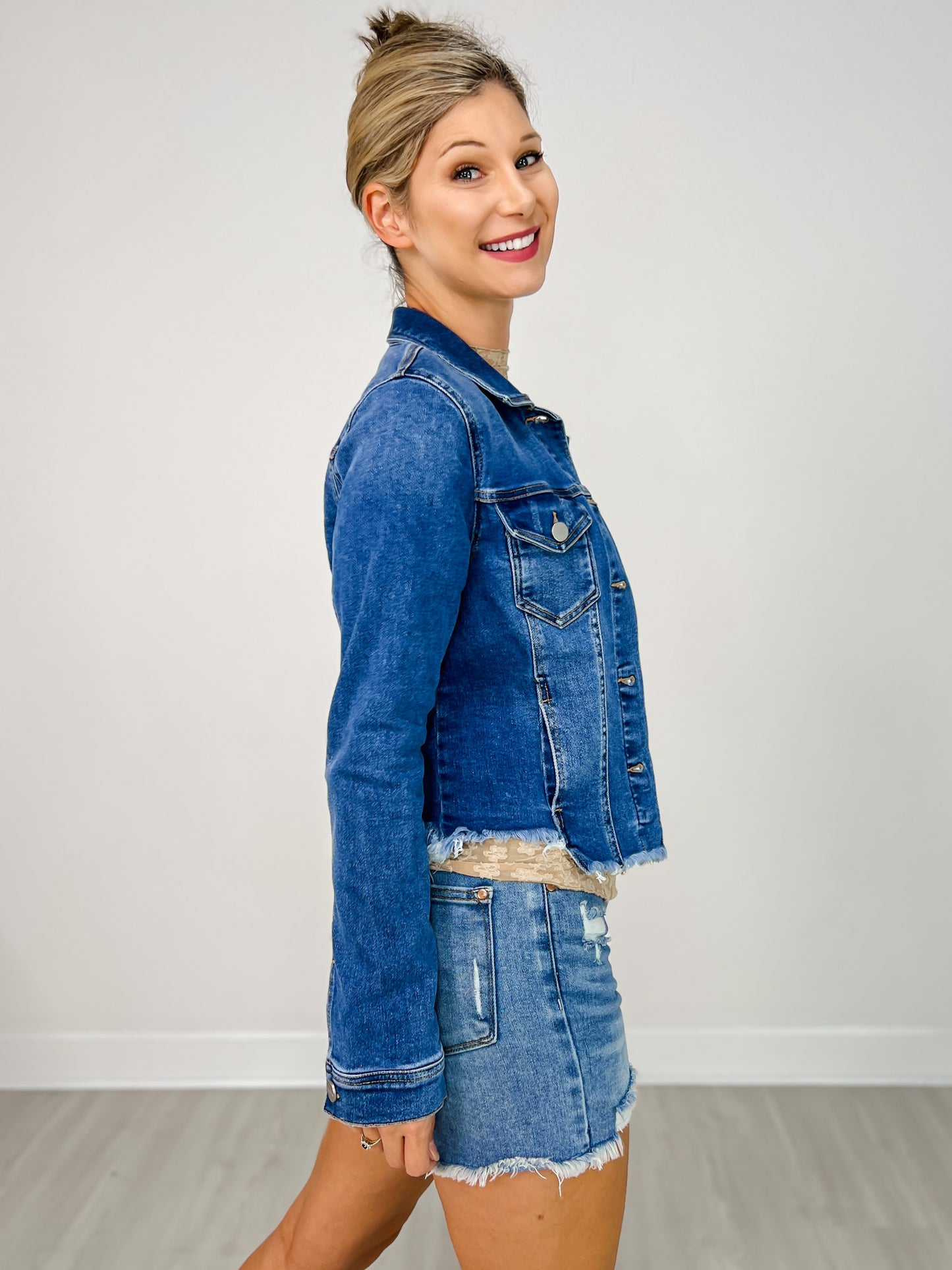 Risen Fray Hemmed Denim Jacket