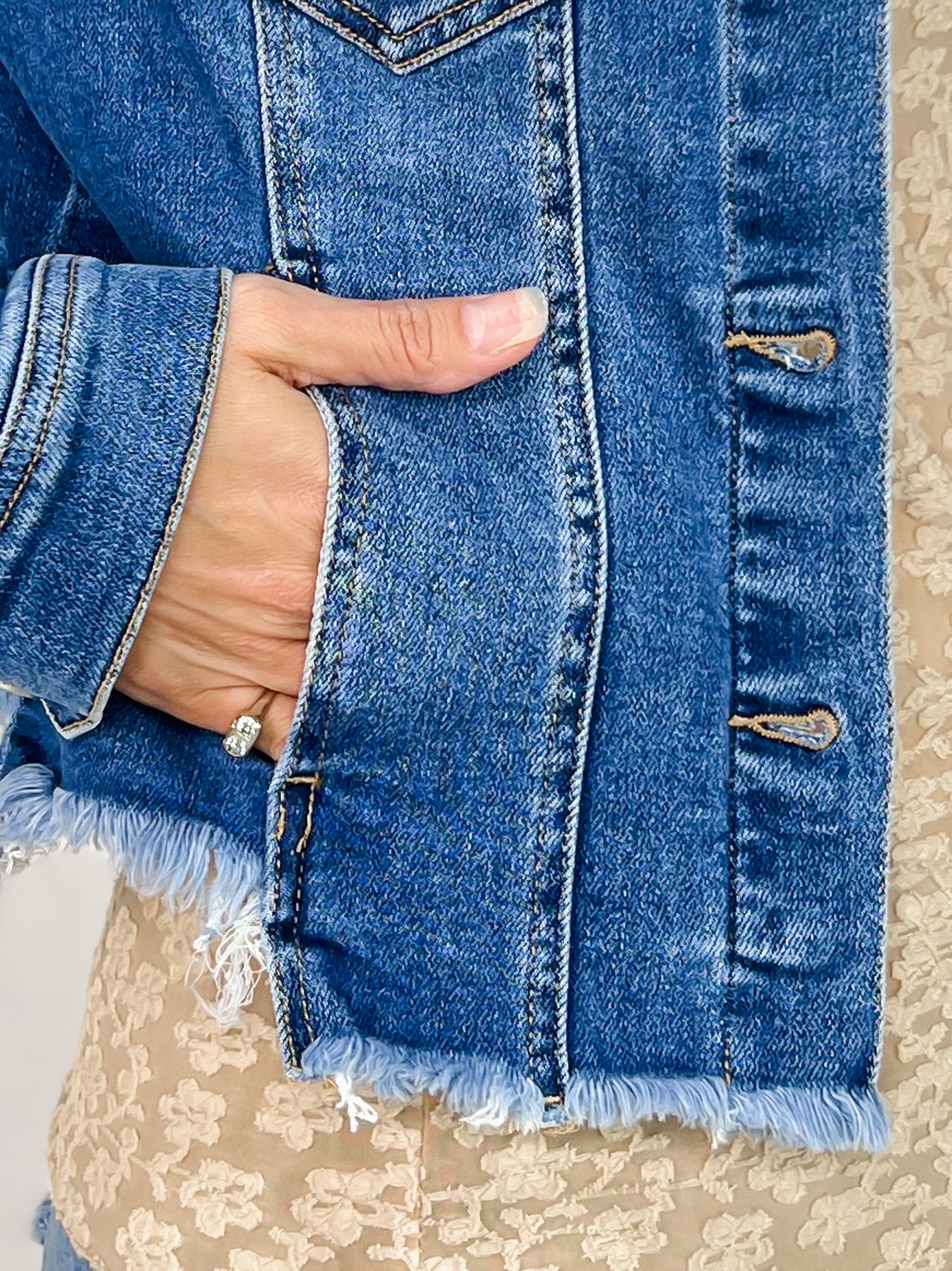 Risen Fray Hemmed Denim Jacket
