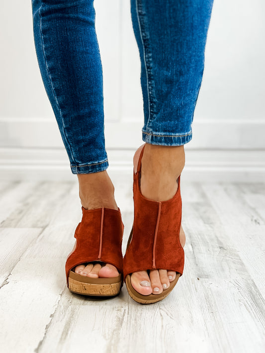 Corkys Carley RUST FAUX SUEDE Wedge Sandal