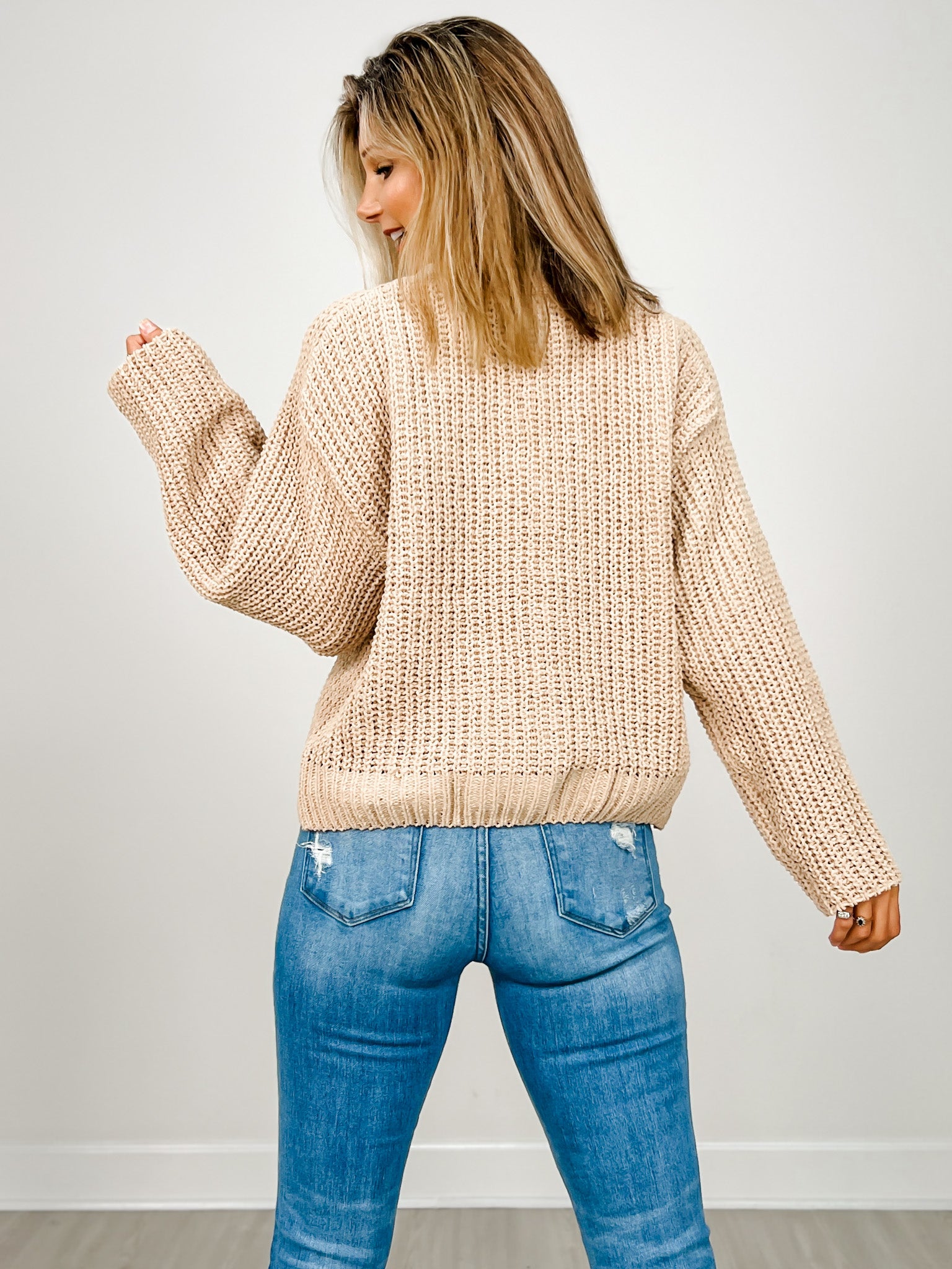 Chenille Cardigan with Flower Buttons