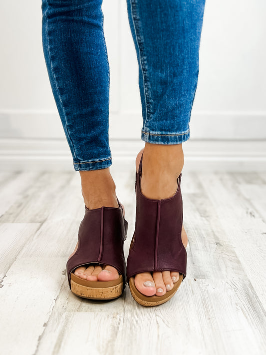 Corkys Carley BURGUNDY SMOOTH Wedge Sandal