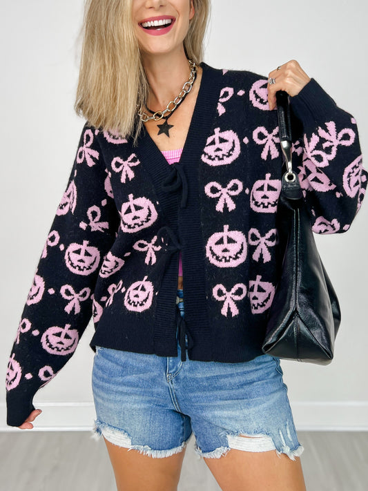Front Tie Detail Halloween Cardigan