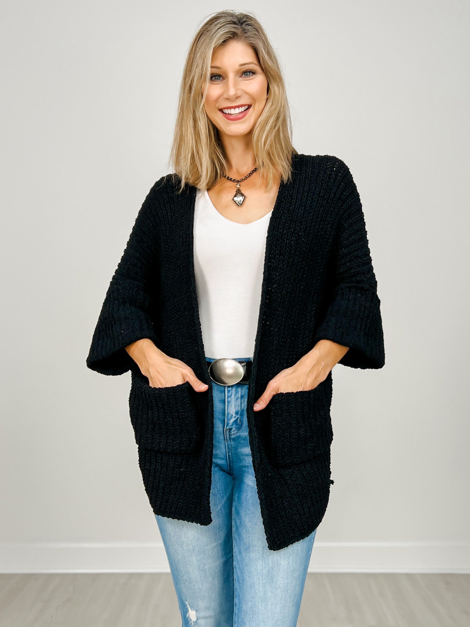Roomy Fit Open Front Cardigan