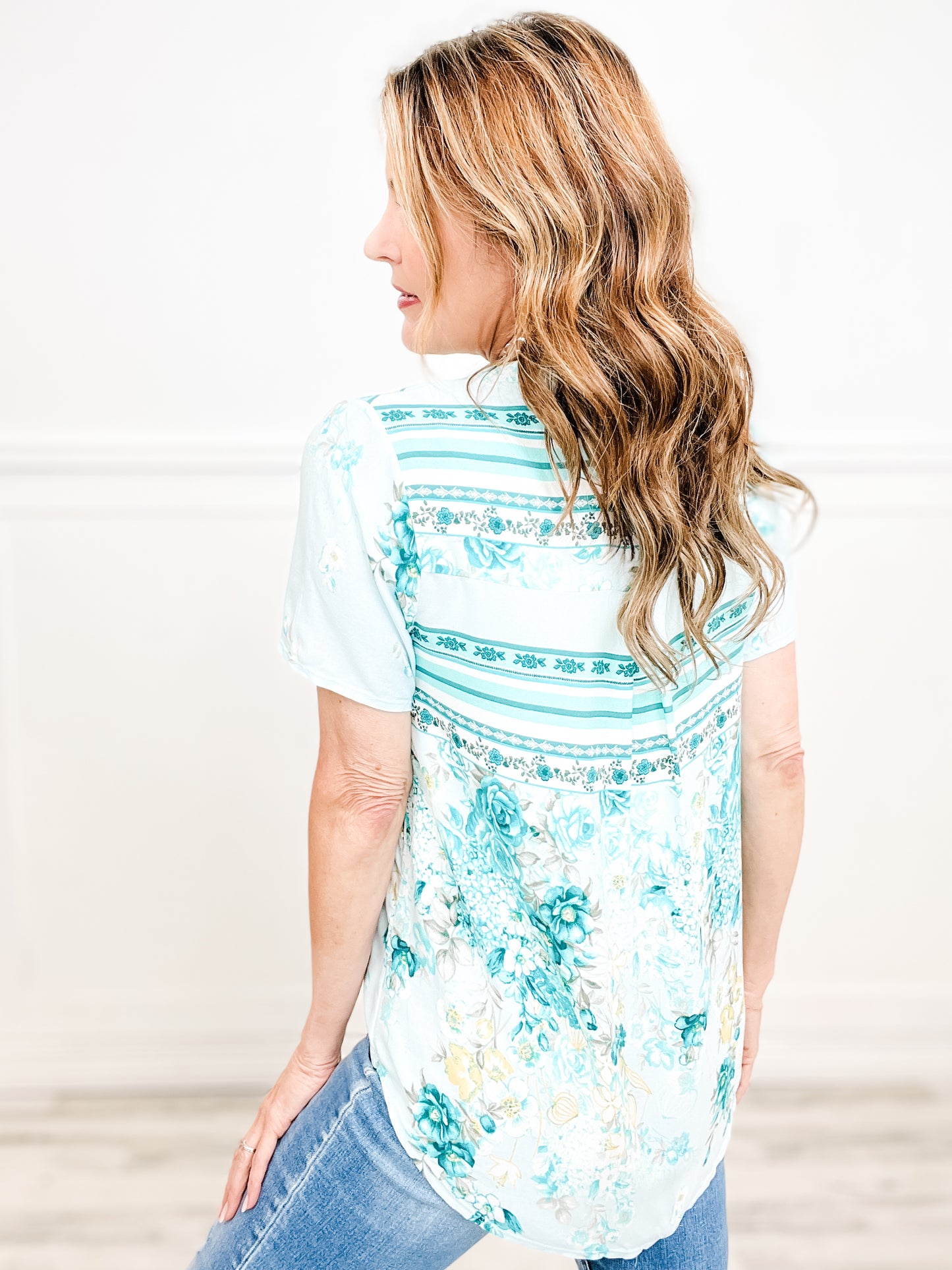 Floral Border Print Woven Gabby Top