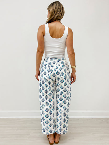 Drawstring Waist Baroque Floral Barrel Pants