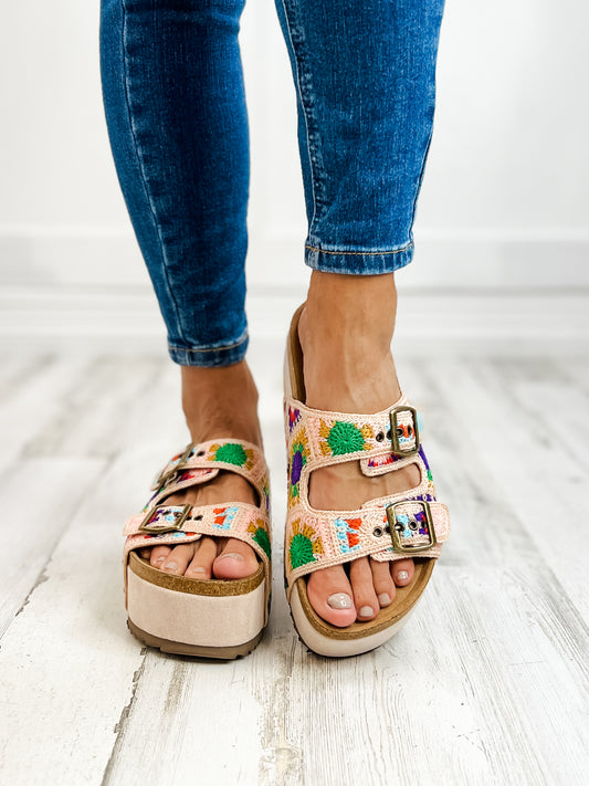 Corkys Wannabe Double Buckle Wedge Sandals in Multi Crochet