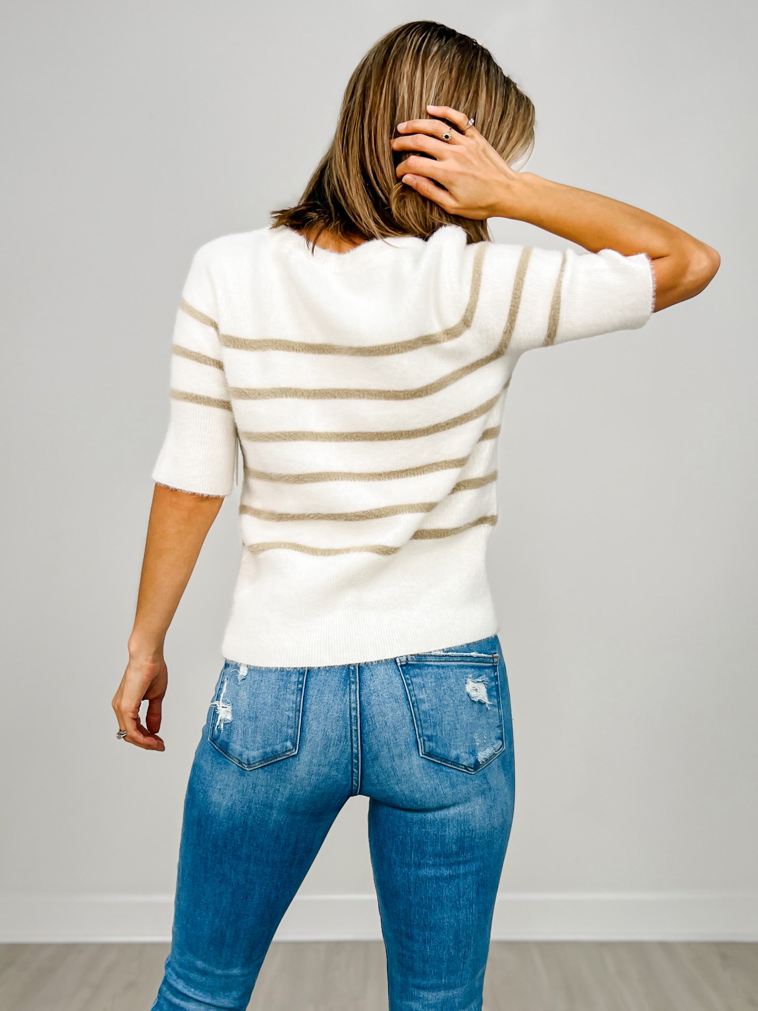 Short Sleeve Striped Knit Top
