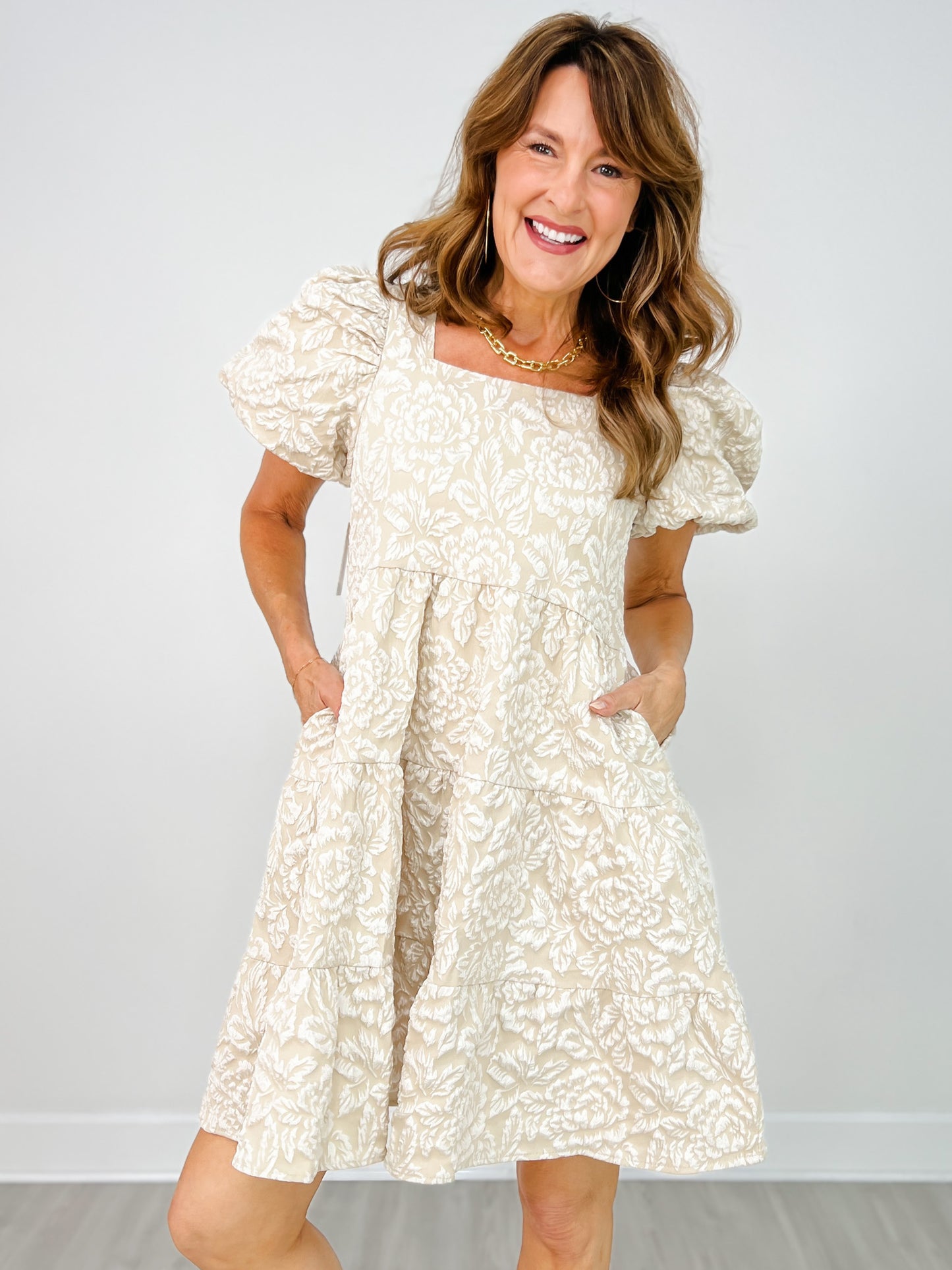 Dolly Doll Jacquard Dress with Side Pockets