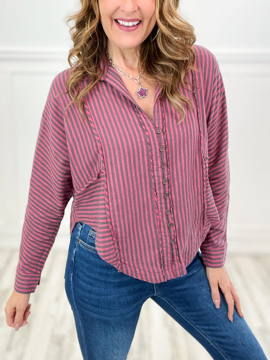 Long Sleeved Button Down Striped Top