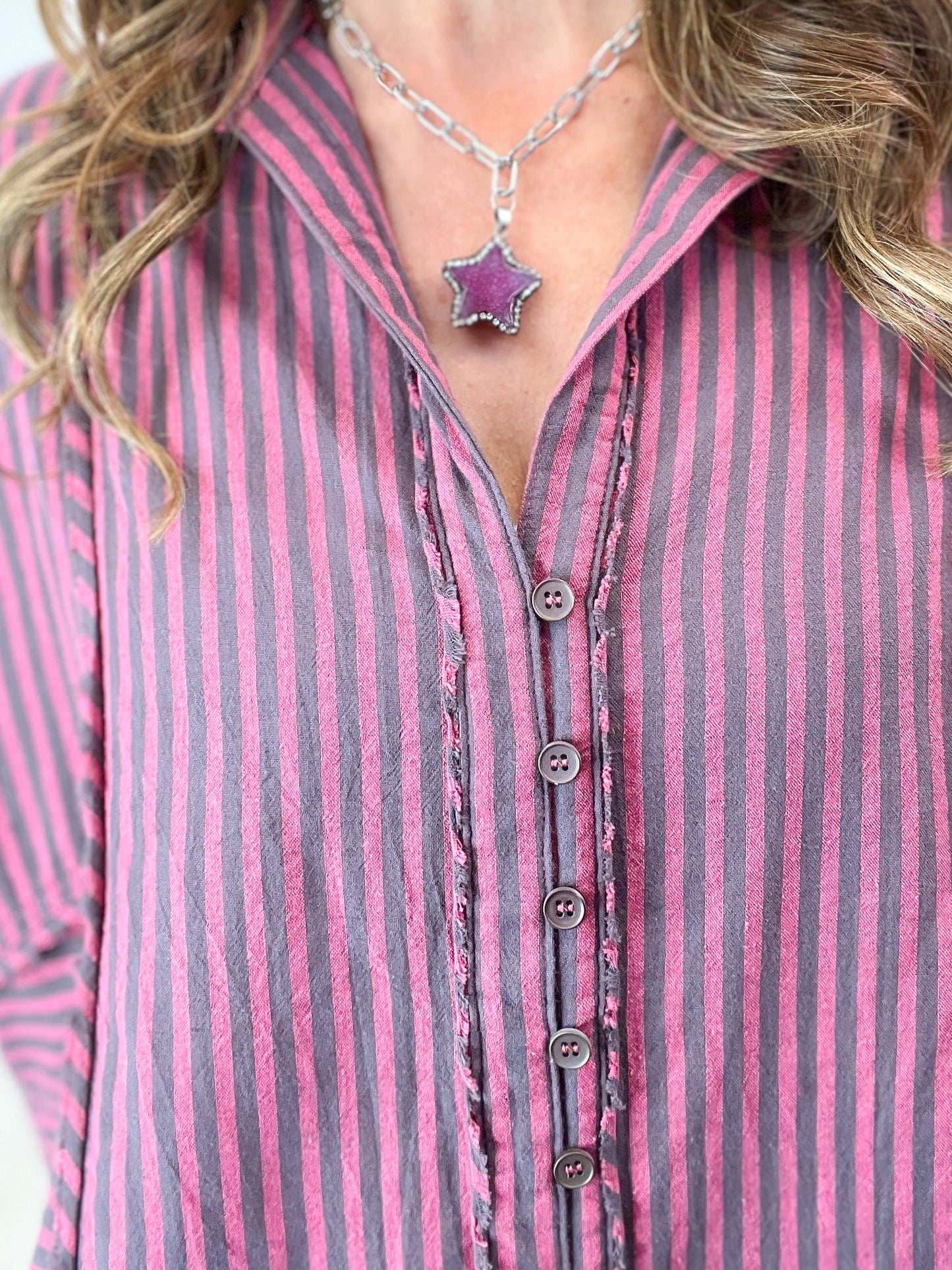 Long Sleeved Button Down Striped Top