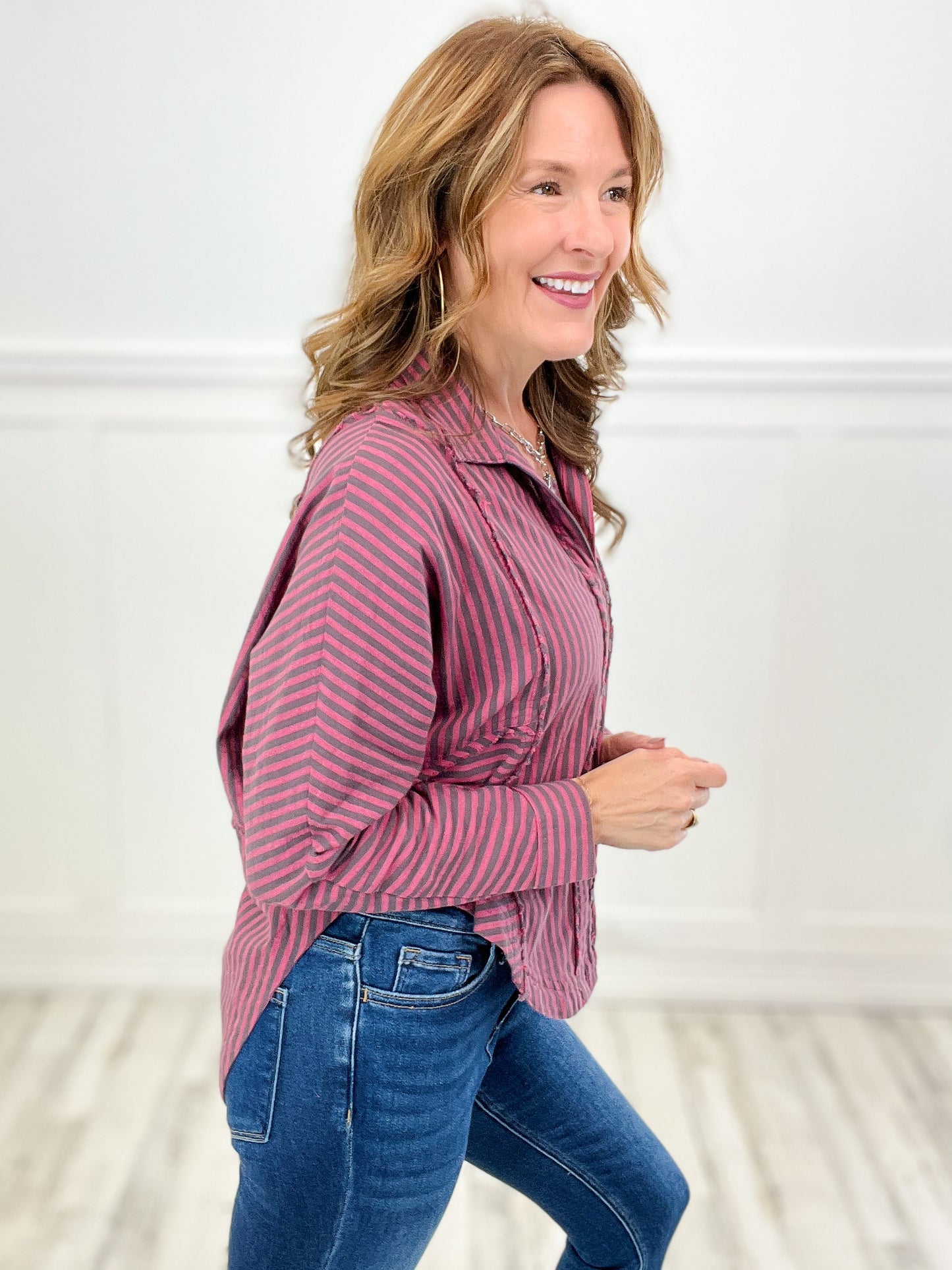 Long Sleeved Button Down Striped Top