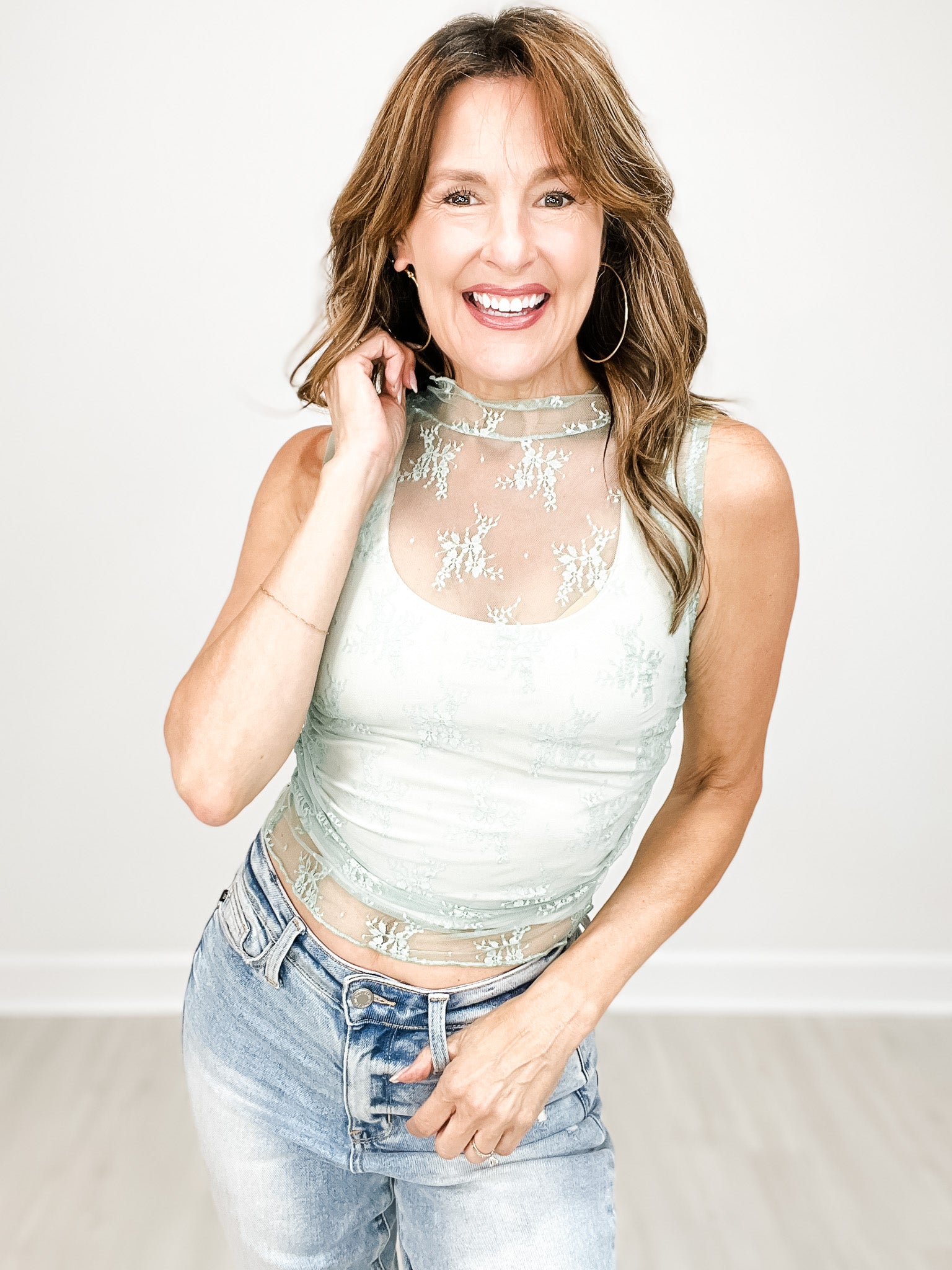Lace Sleeveless See Through Top