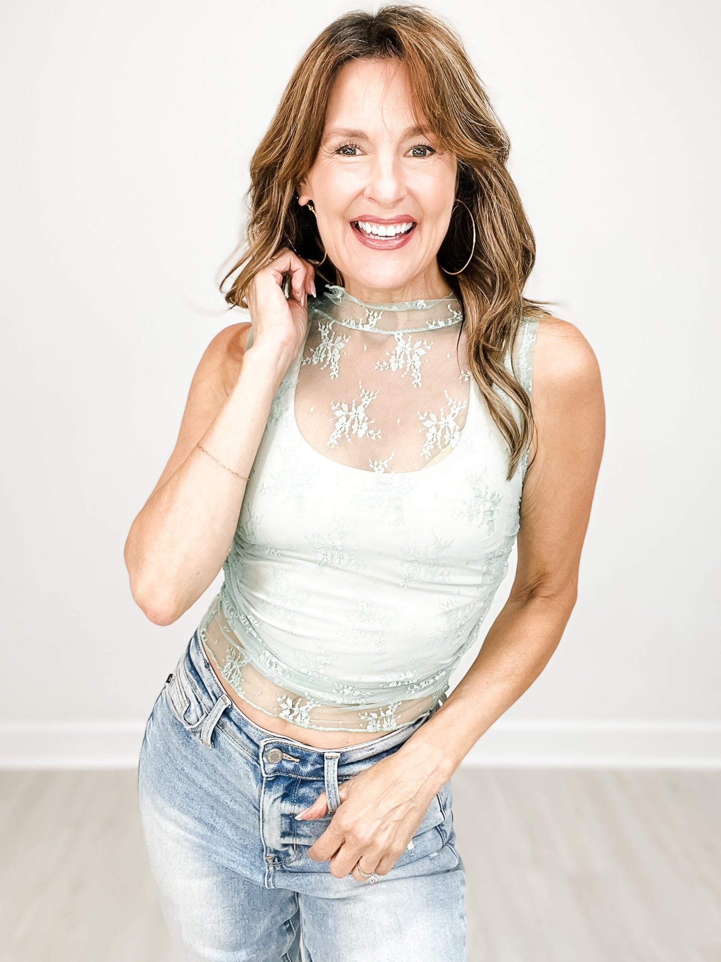 Lace Sleeveless See Through Top