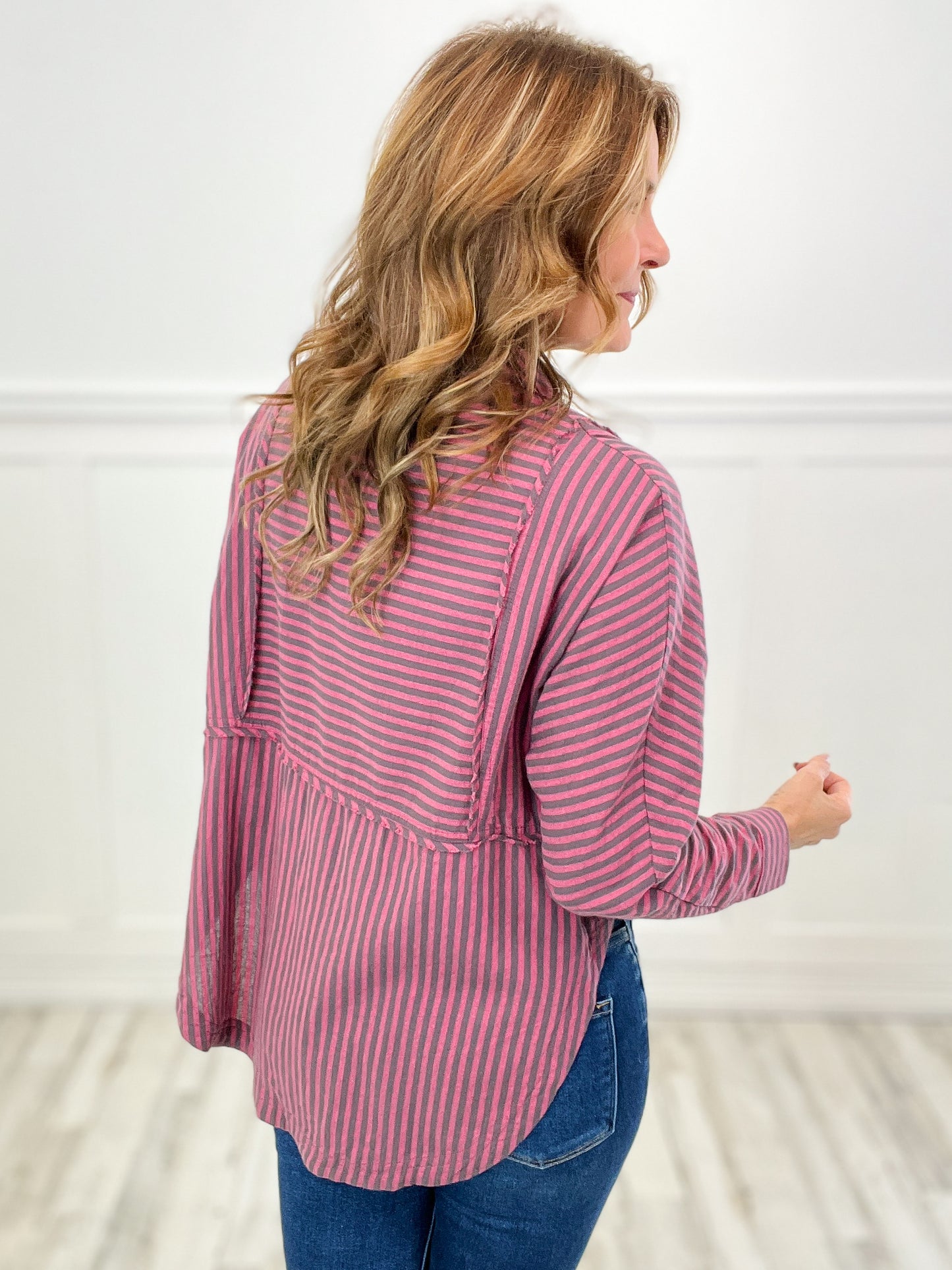 Long Sleeved Button Down Striped Top