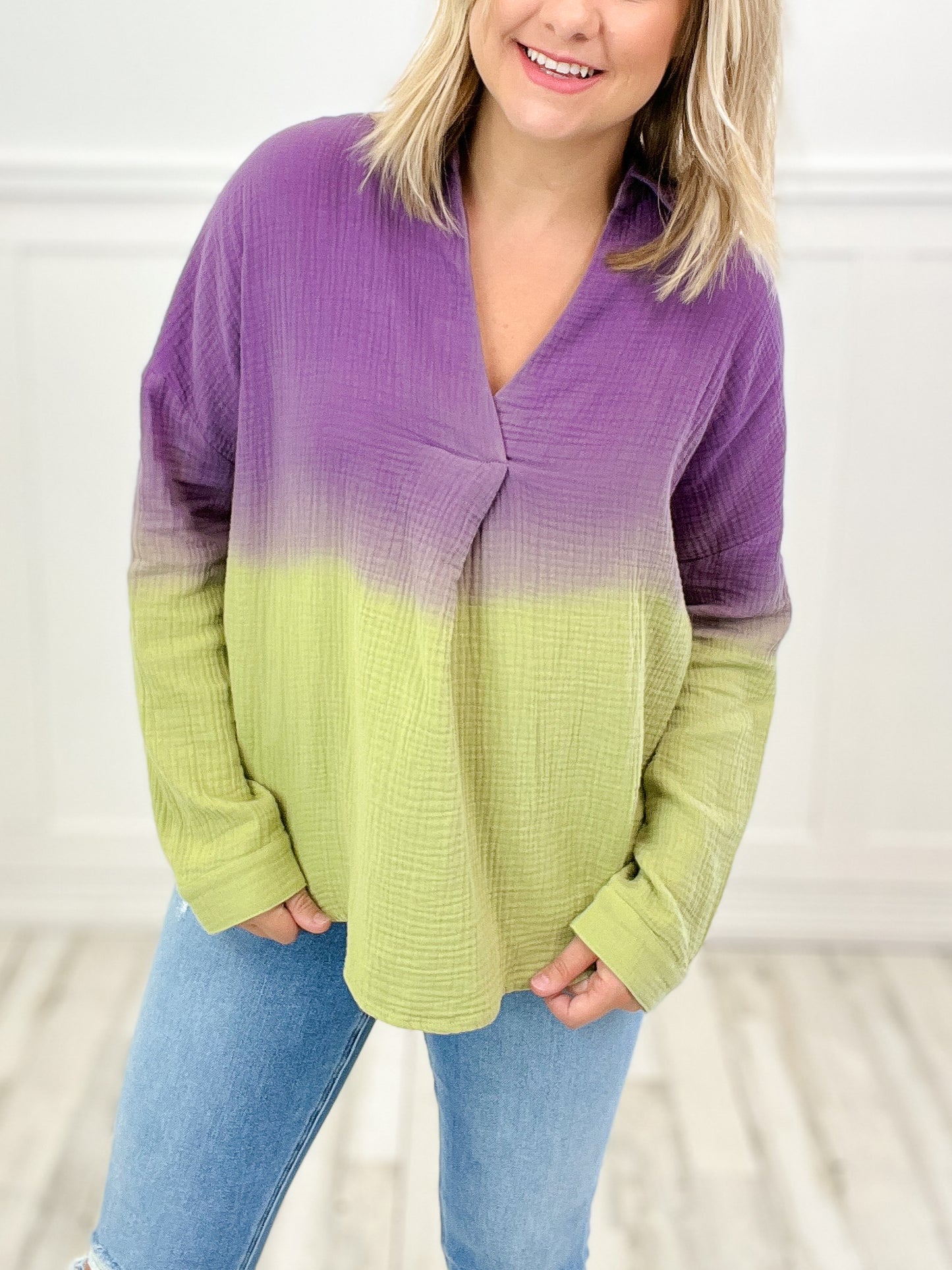 Long Sleeve Ombre Dyed Woven Hulk Top