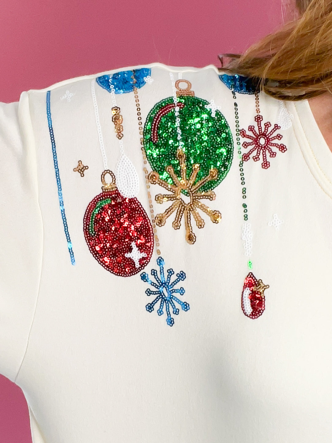 Holiday Sequin Christmas Balls Embroidered Sweatshirt