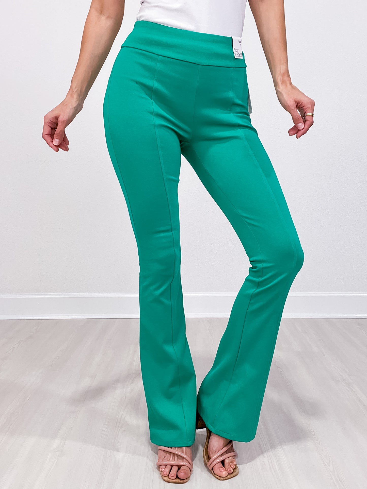 Magic High Waisted Double Knit Kick Flare Pants in KELLY GREEN