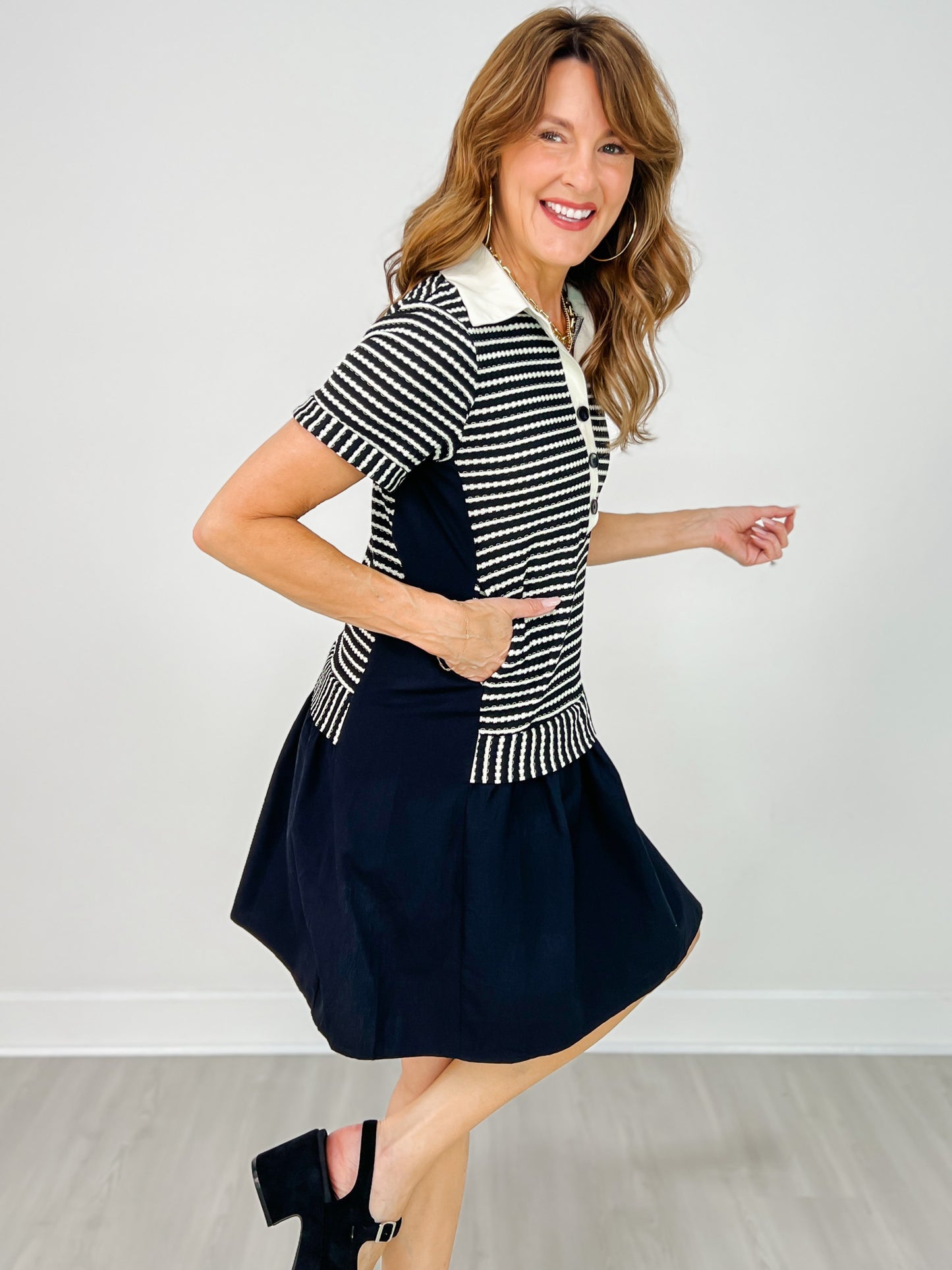 Striped Knit Top with Attached Skirt
