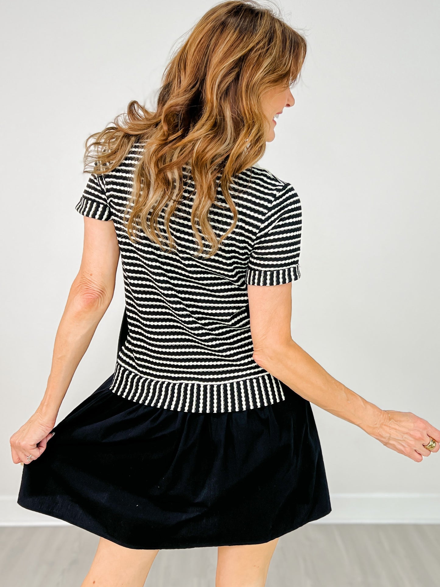 Striped Knit Top with Attached Skirt