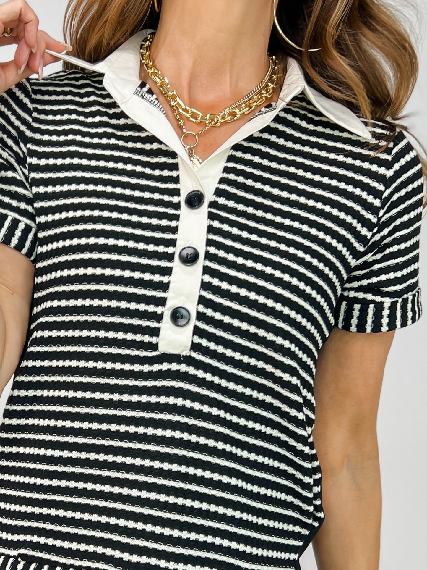 Striped Knit Top with Attached Skirt