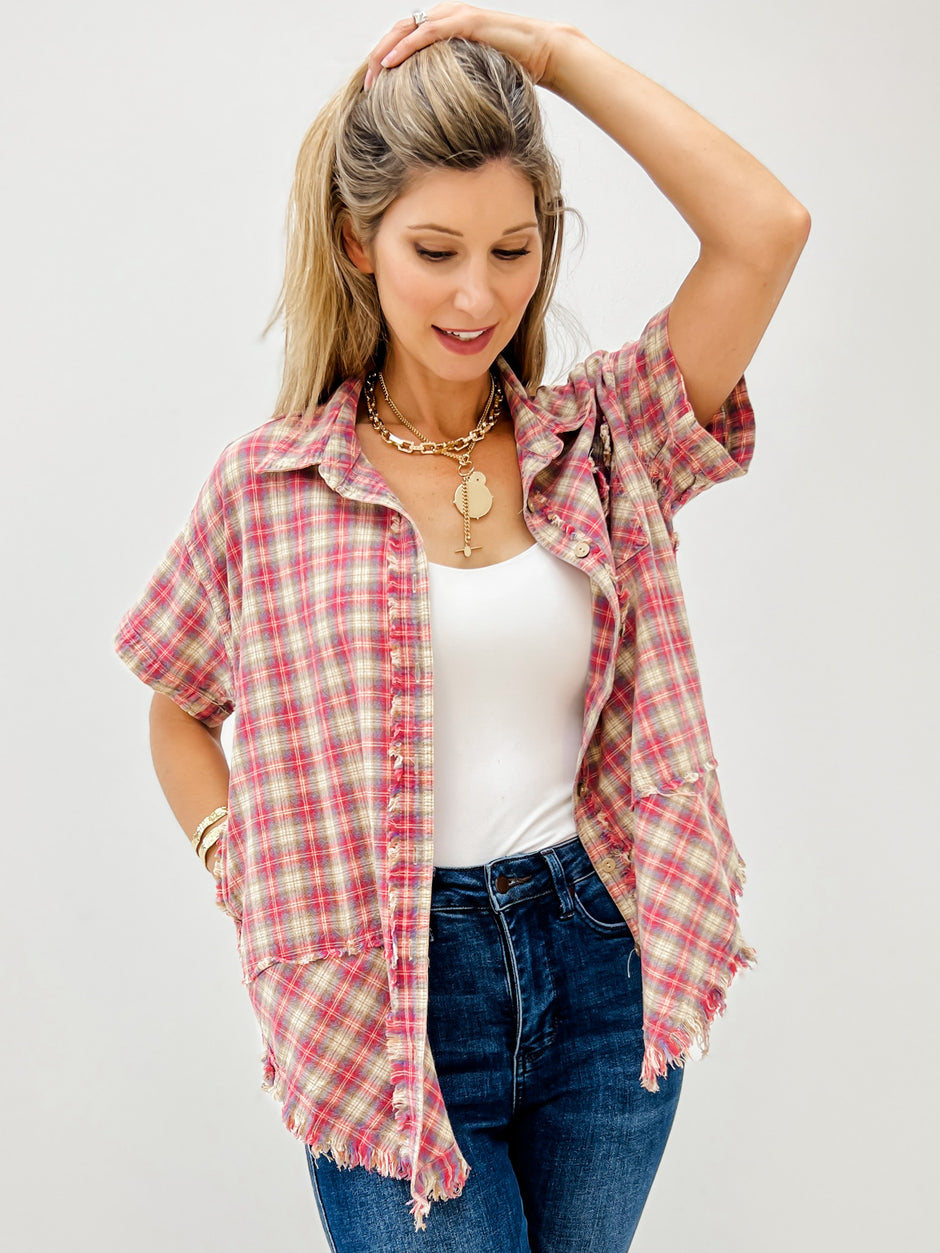 Collar Neck Button Down Short Sleeve Shirt
