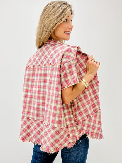 Collar Neck Button Down Short Sleeve Shirt
