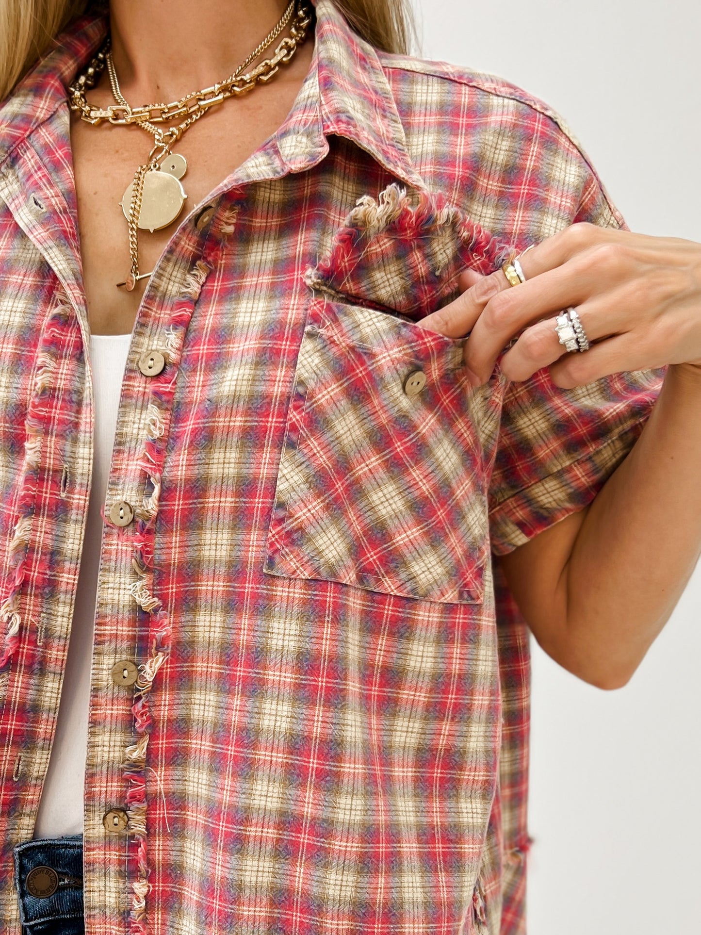 Collar Neck Button Down Short Sleeve Shirt