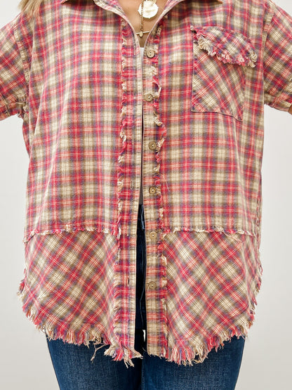 Collar Neck Button Down Short Sleeve Shirt