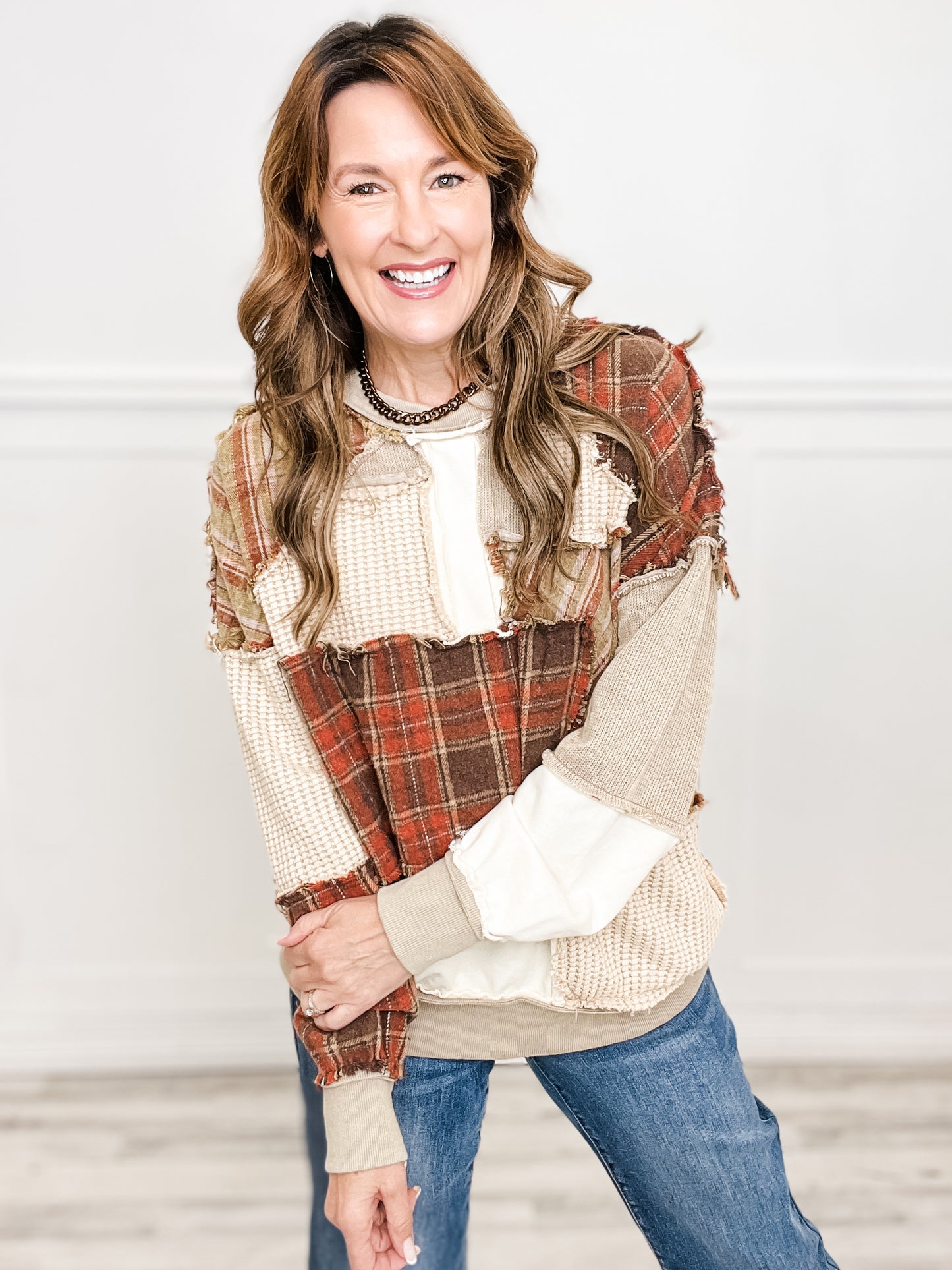 Washed Plaid Mix Patchwork Top