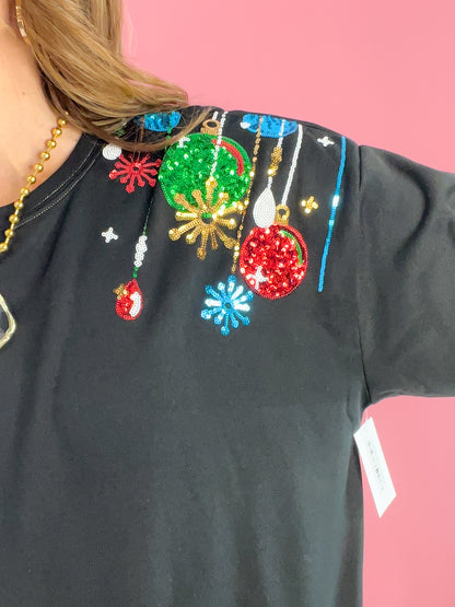 Holiday Sequin Christmas Balls Embroidered Sweatshirt